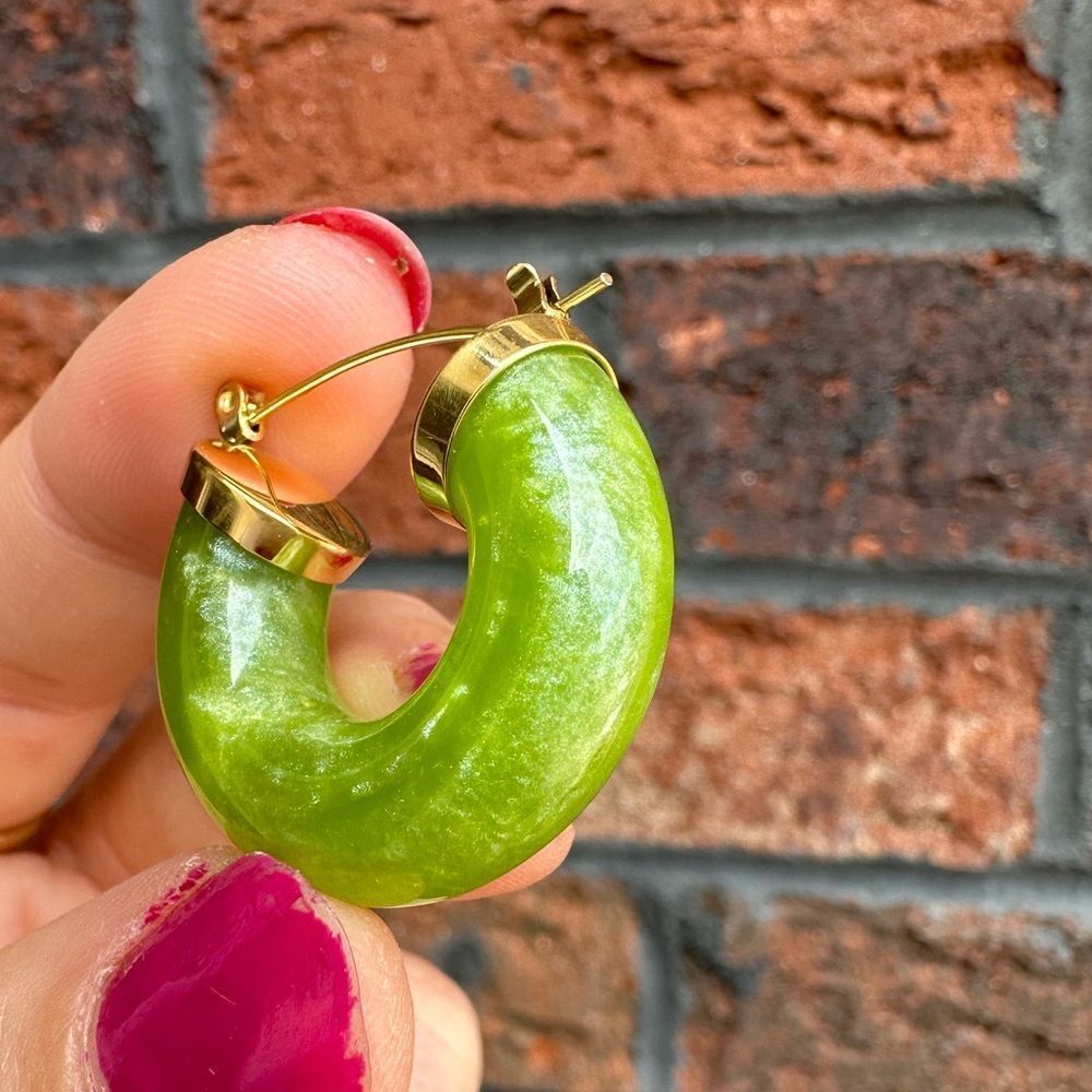 Green Portofino Diva 18K Gold Stainless Steel Hoop Earrings - Picture 8 of 17